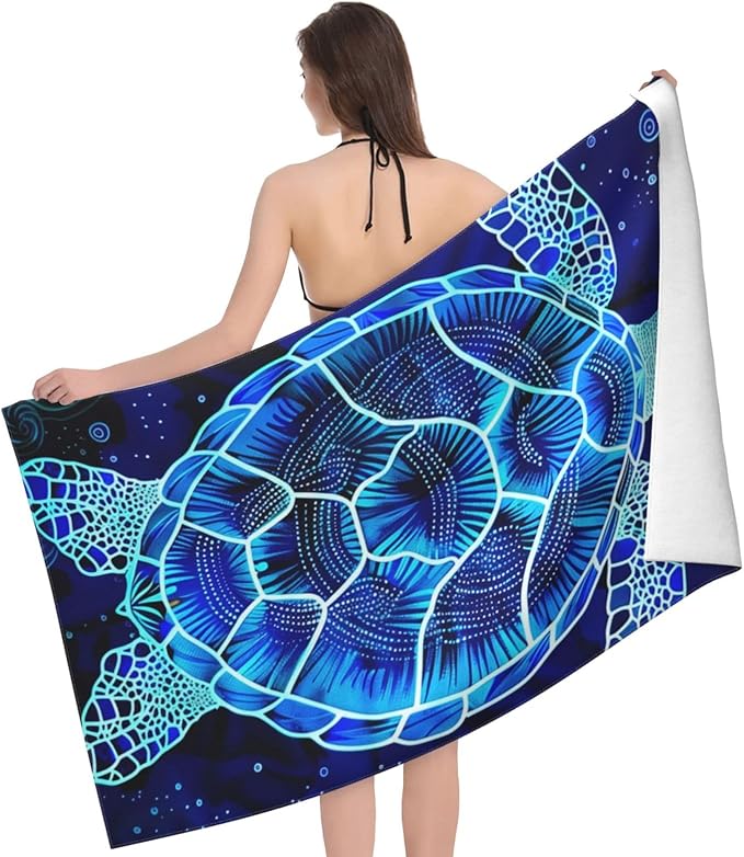 Microfiber Beach Towel, Sea Turtle Beach Towels 32x52in,Quick Dry, Sand Free, Ultra Soft & Oversized Towel for Travel, Outdoor, Bathroom, Swimming - Ideal for Pool, Camping, Yoga, or Gift Decor