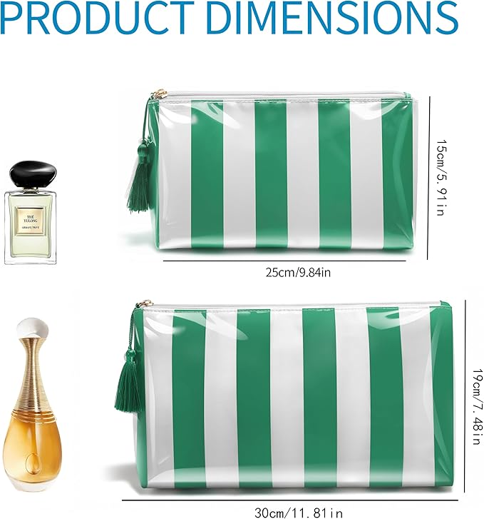 Makeup Bag, Large Clear Coated Cosmetic Bags for Women Girls, Waterproof Travel Makeup Bag for Purse Organizer Zipper Pouch Beach Summer Vacation Essentials Gifts for Women
