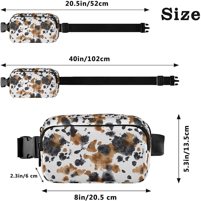 Brown Black Cow Print Fanny Pack for Women Men Water Resistant Fashion Waist Packs with Adjustable Strap Belt Bag for Travel Workout Jogging Hiking 21219298