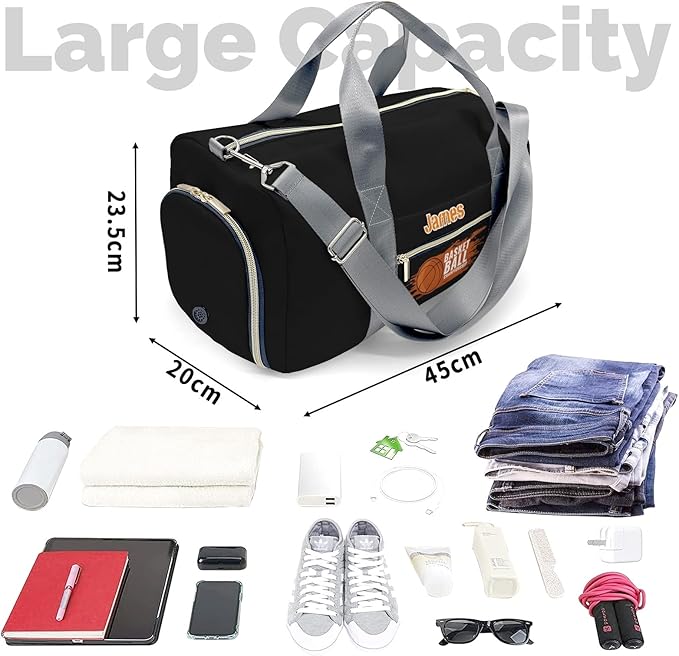 Personalized Tactical Gym Bag For Men，Custom Travel Duffel Bag with Name，Sports Workout Travel Bag with Shoes Compartment-Basketball 4