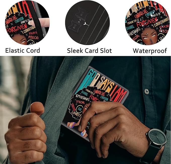 Passport Holder Women Wallet with Luggage Tag, Leather Passport Cover with RFID Blocking, Travel Accessories Multi Card Slot Passport Case for Men，God Says i am an African Girl