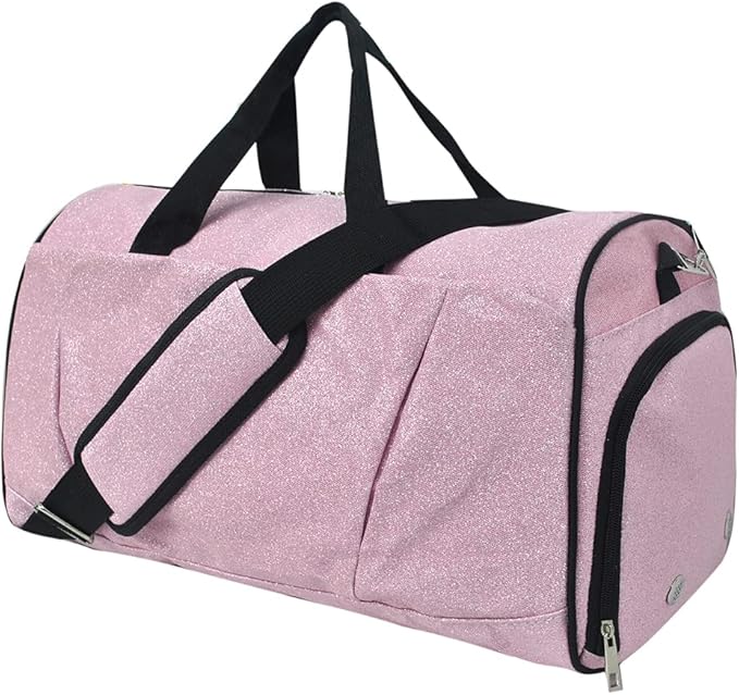 NGIL Glitter Cheers Sports Gym Duffel with Shoe Compartment and Small Carry on Travel Tote Bags for Women, Gym bag, Overnight bags for Women, Cheer Bag (Glitter-Pink)