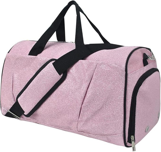NGIL Glitter Cheers Sports Gym Duffel with Shoe Compartment and Small Carry on Travel Tote Bags for Women, Gym bag, Overnight bags for Women, Cheer Bag (Glitter-Pink)