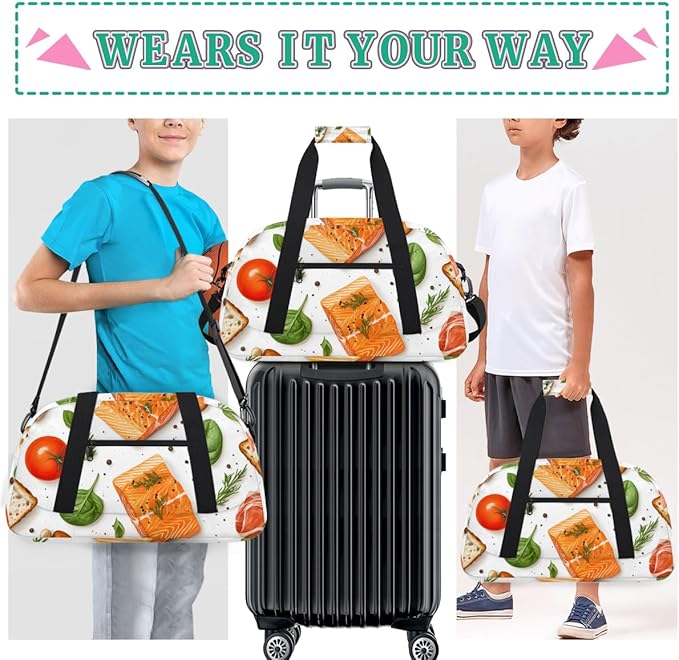 Food - Salmon (1) Kids-Duffel-Bags Gymnastics Dance Bag Carry-On Overnight Travel Gym Lightweight Dance Sports Bags For Girls Boys Kids，