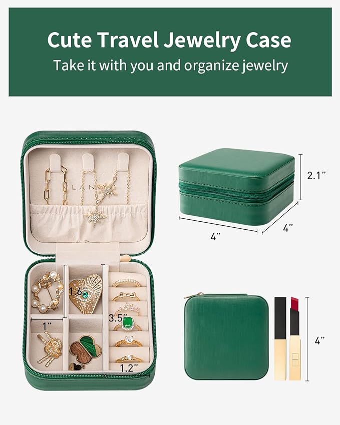 VLANDO Travel Jewelry Case - Teacher Appreciation Gifts for Women - Small Jewelry Travel Organizer Box Travel Essentials Gift for Teen Girl Women - Dark Green