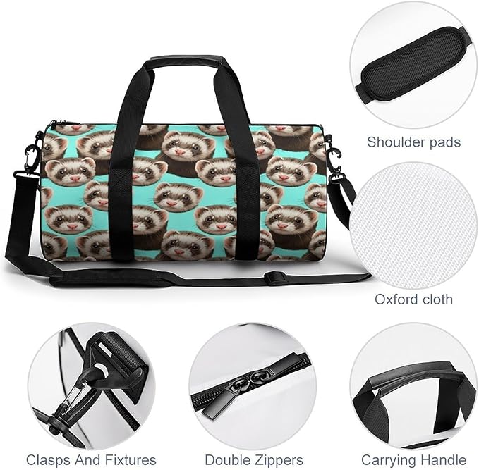 Durable Travel Gym Sports Bag Cute Ferret Workout Lightweight Foldable Overnight Bag Training Workout Bags