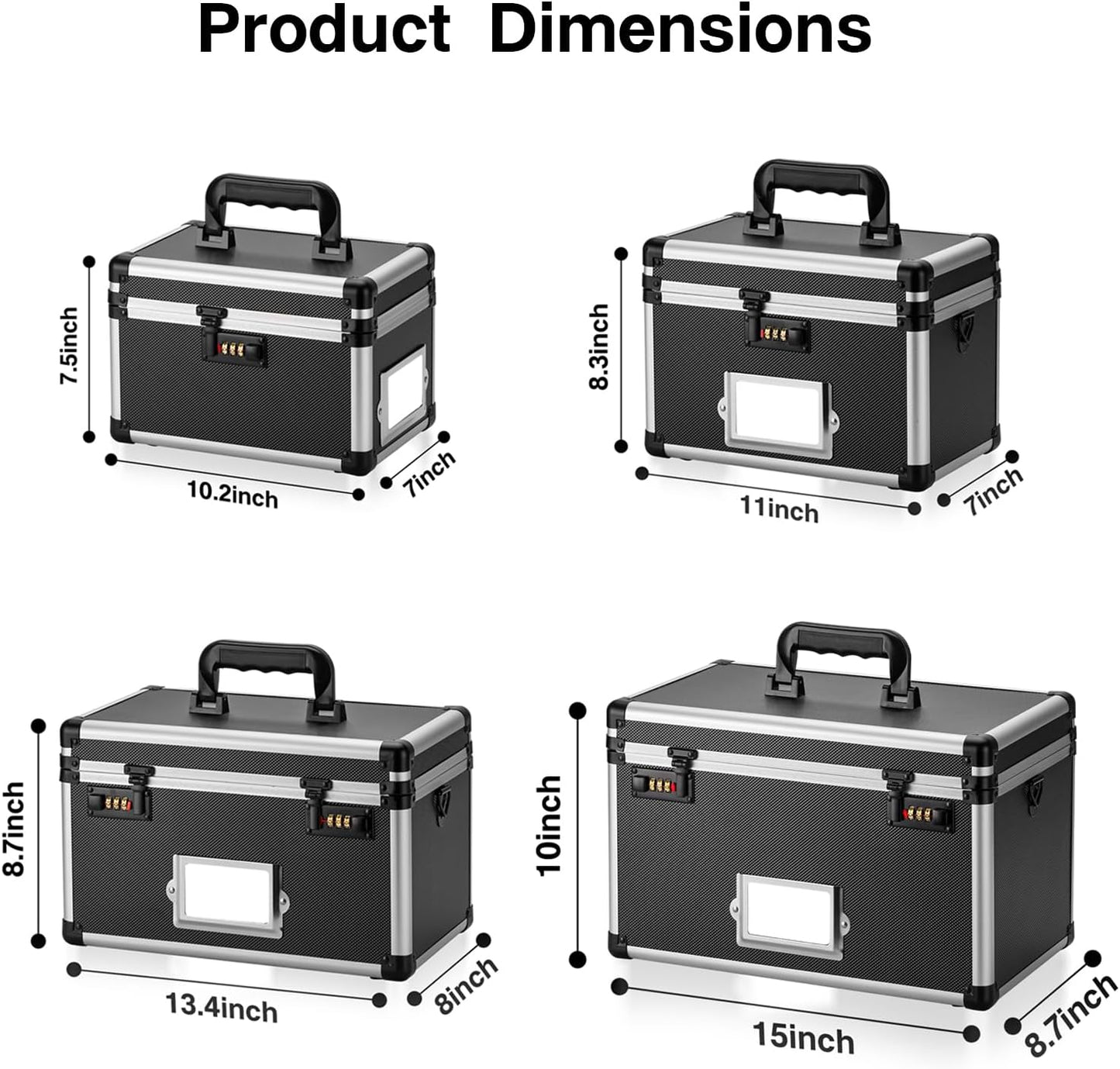 10.2 x 7 x 7.5 Inch Lockable Storage Box with Combination Lock, Portable Safe for Documents, Medicine, Cash & Valuables, Medicine Lock Box with Label Slot for Home, Office & Travel - Black