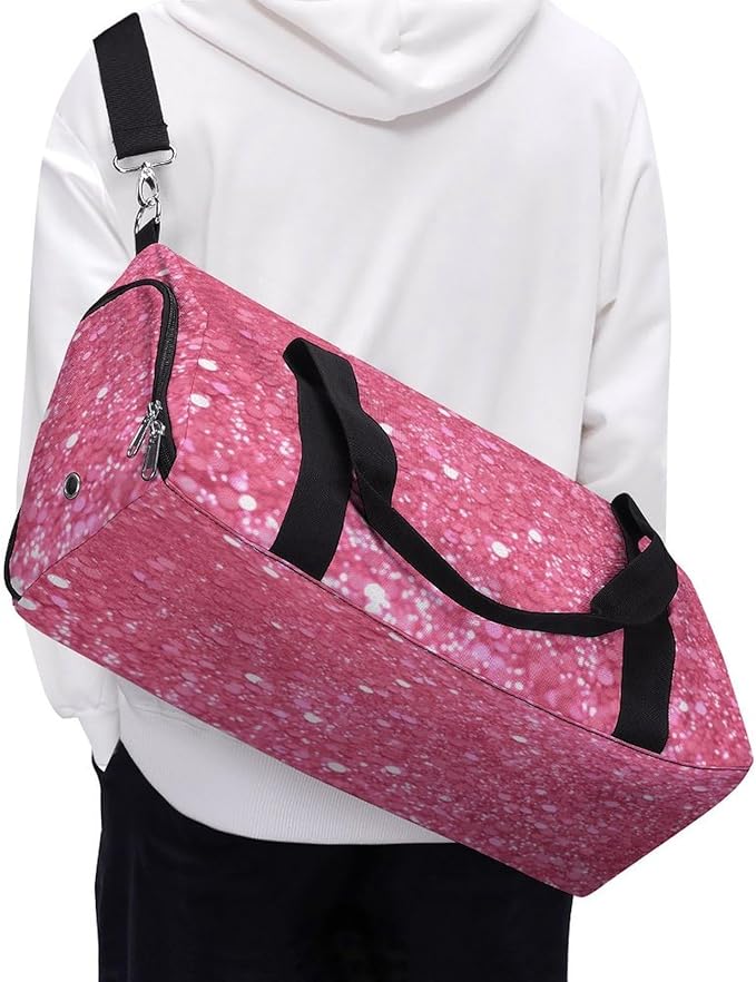 Sparkling Pink Glitter Gym Bag Lightweight ，Travel Duffle Bag with Shoe Compartment，Gym Bag for Women for Overnight, Weekend, Yoga, Gym, Business Trips, Sport And Hospital.