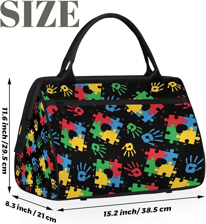 Sports Duffel Bags for Kids - Carry On Travel Gym Bag Waterproof Workout Shoulder Tote for Boys Girls Weekender Overnight Duffel for Swim Dance Camp(Autism Awareness Puzzle)