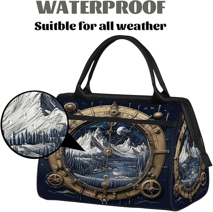 Multipurpose Duffle Bag, Waterproof Carry On Bag with Spacious Design, Retro Compass Mountain Gym Bags, 15.2x8.3x11.6in
