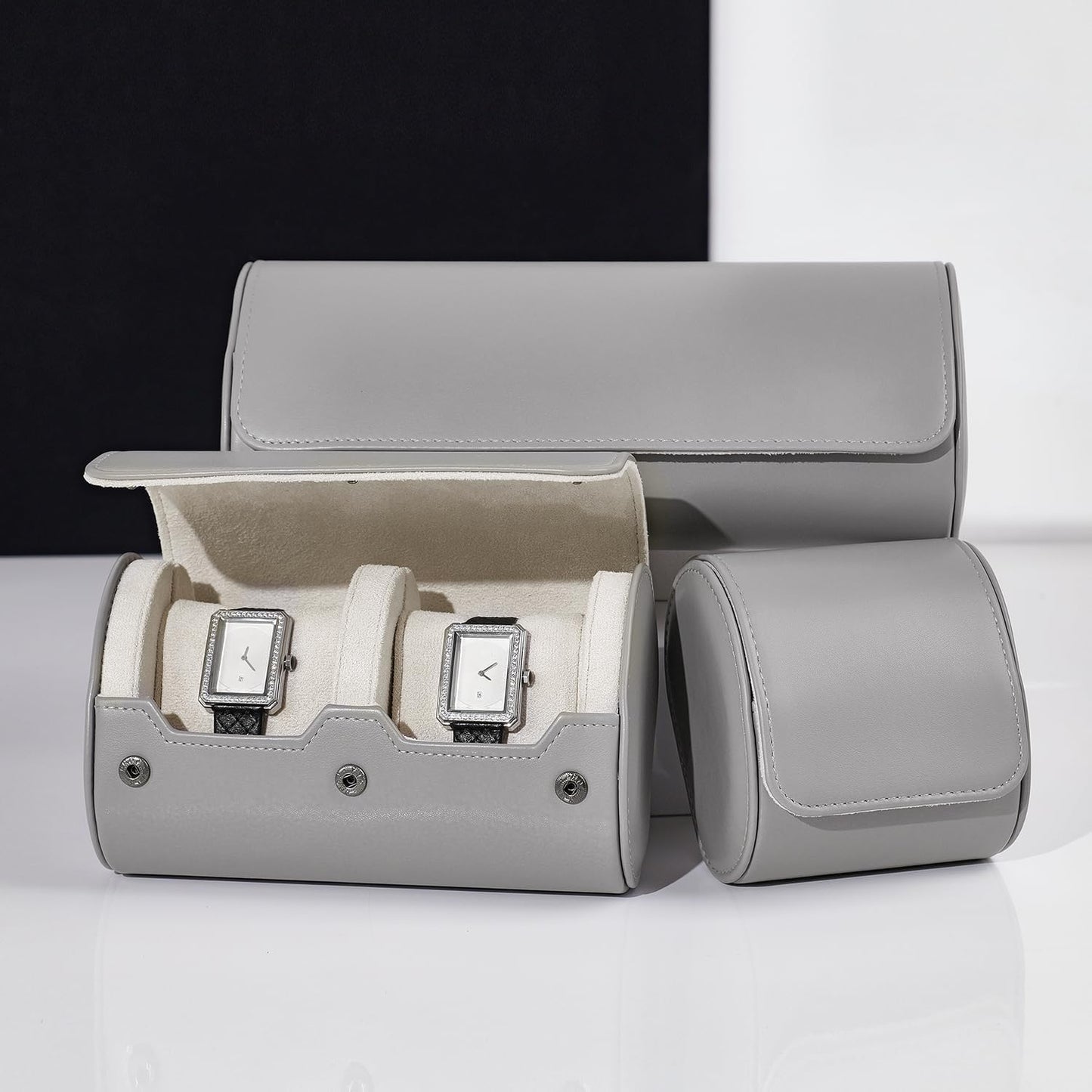 Oirlv Luxury Leather Watch Organizer Case Watch Box for Mens Jewelry Gift Box for Birthday Fathers Day Anniversary(3 slots, Grey)