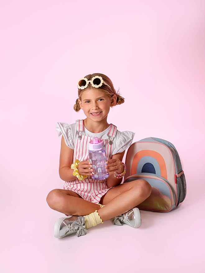 Ello Kids Pop & Fill 16oz Tritan Plastic Water Bottle with Quick Fill Technology, Leak Proof Locking Lid, Sip & Chug, BPA Free, Dishwasher Safe, For School, Lunchboxes, Rainbows