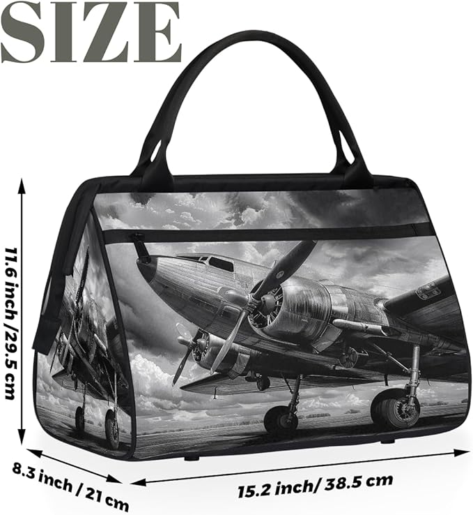 Multipurpose Duffle Bag, Waterproof Carry On Bag with Spacious Design, Retro Airplane Gym Bags, 15.2x8.3x11.6in