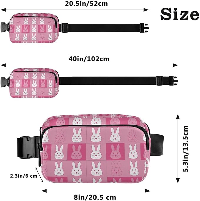 Kawaii Pink Bunny Fanny Pack for Women Men Water Resistant Fashion Waist Packs with Adjustable Strap Belt Bag for Travel Workout Jogging Hiking 21219251