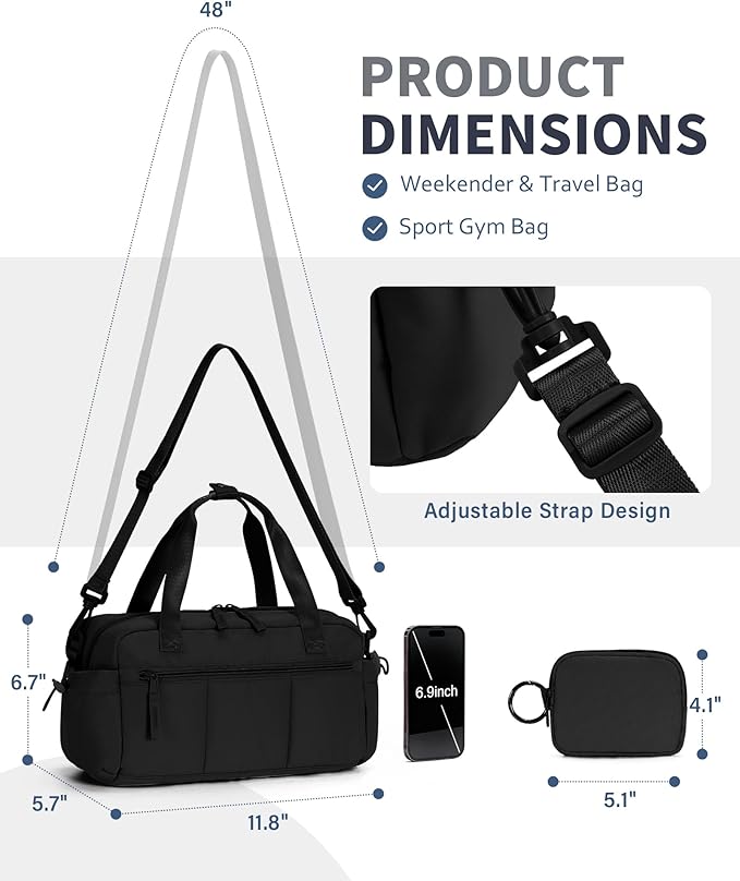 Ceneda Small Gym Bag for Women, Quilted Puffer Tote with Wet Pocket & Coin Purse, Lightweight Mini Sports Travel Duffle with Crossbody Strap, Water-Resistant for Workout, Yoga, Daily Commute