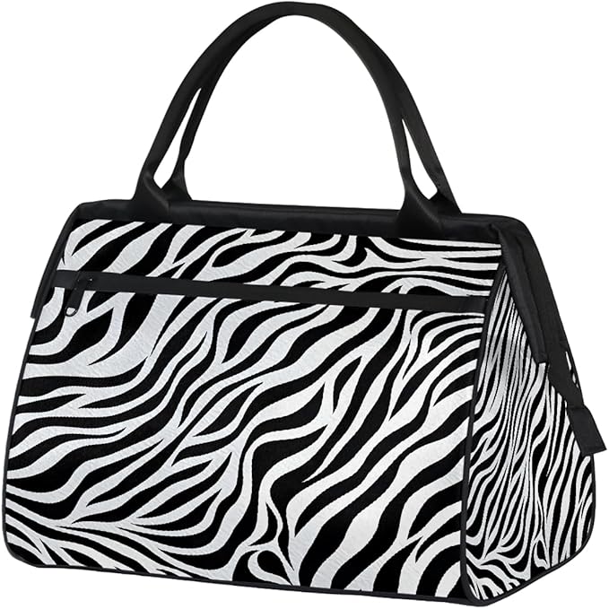 Multipurpose Duffle Bag, Waterproof Carry On Bag with Spacious Design, Zebra Skin Print Gym Bags, 15.2x8.3x11.6in