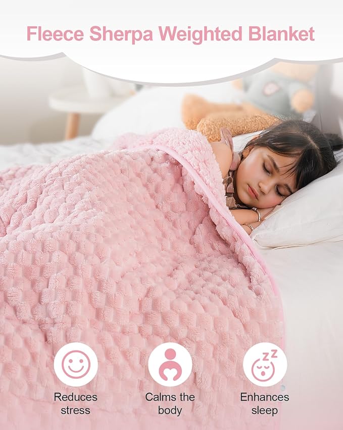 Super Soft Luxury Fleece Sherpa Weighted Blanket for Teens, 7lbs Small Weighted Lap Blanket for Adult, Turtle Shell Cozy Warm Throw for Winter, Compact Heavy Blanket for Sleep & Travel, Pink, 41"x60"