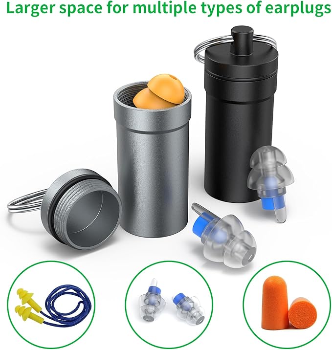 Portable Ear Plug Carrying Case, Urekt Waterproof Metal Earplug Case Keychain Container Holder（2 Pack）
