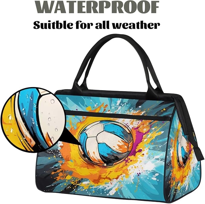 Watercolor Volleyball Overnight Weekender Bags for Women Men, Waterproof Travel Carry On Duffel Bag, Lightweight Sports Gym Bag for Fitness, Workout, Travel