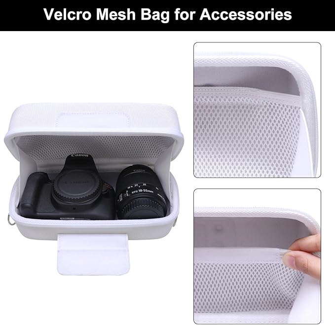 LTGEM Camera Case for Canon EOS Rebel T7 / R50 / R100 / R50 V / T6 / R8 / R10 / RP / SL3 / R5 / T100 DSLR SLR Camera and 18-55mm/18-45mm Lens with Shoulder Strap, White