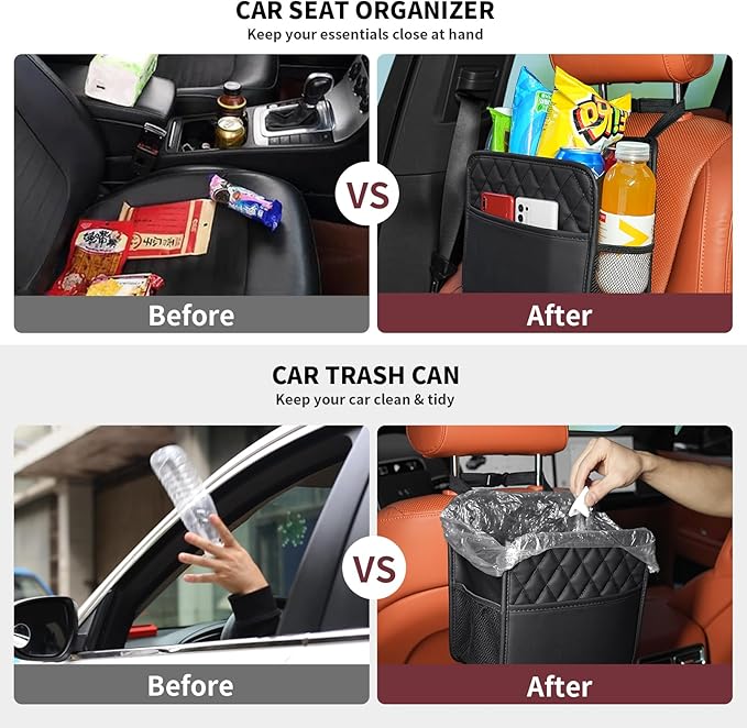2Pack Car Seat Back Organizer, Waterproof Car Backseat Organizer with Cup Holders Large Capacity Hanging Car Storage Bag for Phones Documents Cups Bottle Travel Compatible with Most Vehicles