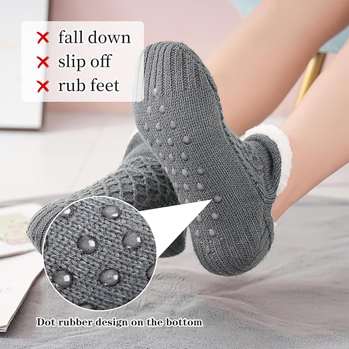 Warm Slipper Socks for Women Indoor Soft Cozy House Sock Shoes Non-Slip Knitted Socks Fuzzy Thermal House Slippers