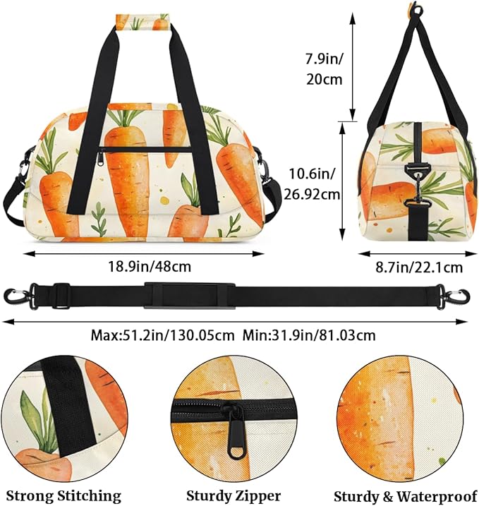 Cute Carrots Kids-Duffel-Bags Gymnastics Dance Bag Carry-On Overnight Travel Gym Lightweight Dance Sports Bags For Girls Boys Kids，