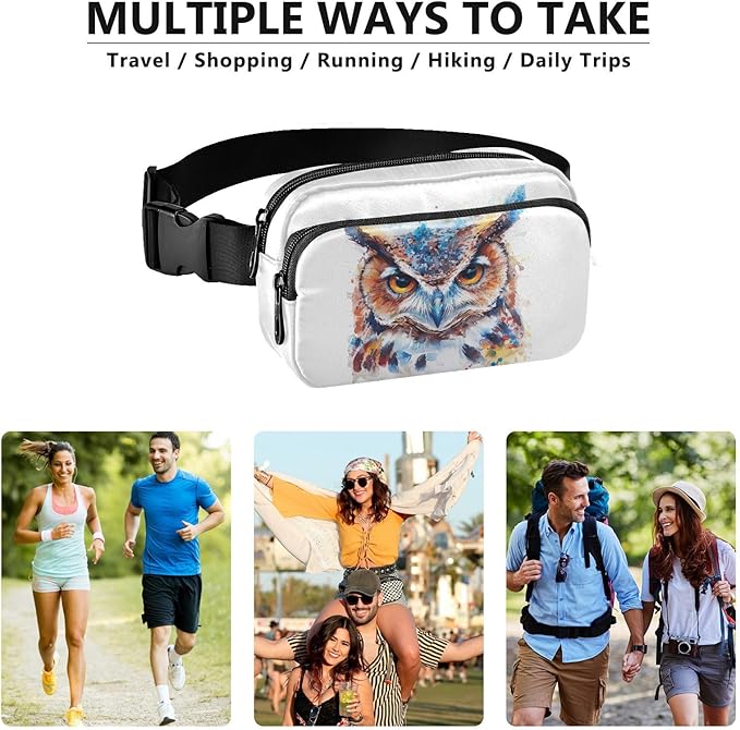 Watercolor Owl Fanny Pack for Women Men Water Resistant Fashion Waist Packs with Adjustable Strap Belt Bag for Travel Workout Jogging Hiking 21220095