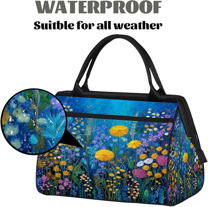 Colorful Wildflower Pattern Overnight Weekender Bags for Women Men, Waterproof Travel Carry On Duffel Bag, Lightweight Sports Gym Bag for Fitness, Workout, Travel