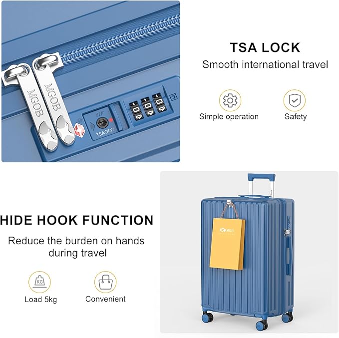 Carry On Luggage 22x14x9 Airline Approved, PC Lightweight luggage with Spinner Wheels, 20 Inch Hardside Carry-On luggage with TSA Lock Rolling suitcase for Women