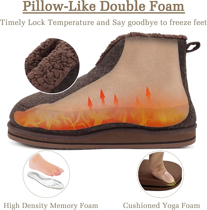 KuaiLu Mens House Slippers Booties Cozy Memory Foam Boots Warm Plush Lining Winter Felt Home Bedroom Slipper Socks Indoor Outdoor Non-Slip Shoes