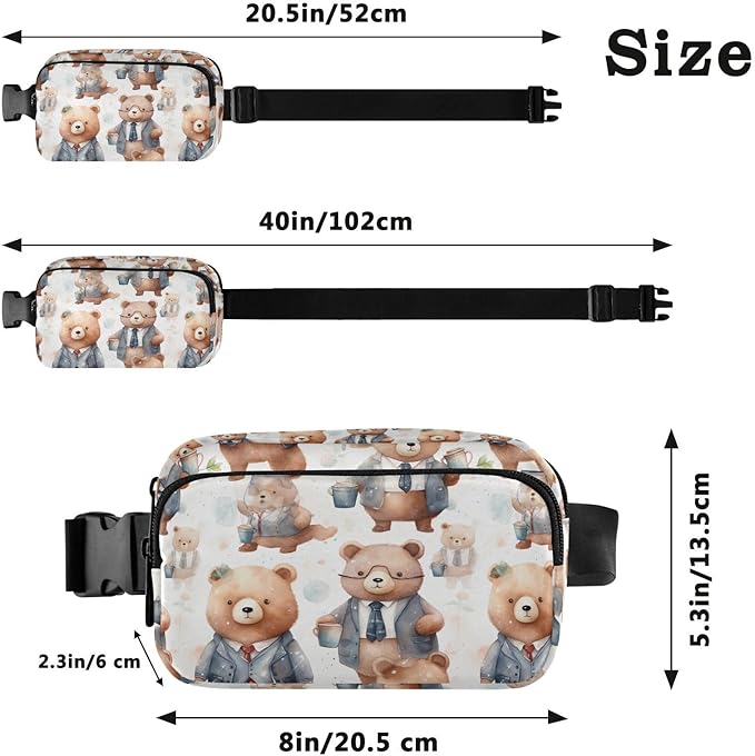 Cute Bears in Suits Fanny Pack for Women Men Water Resistant Fashion Waist Packs with Adjustable Strap Belt Bag for Travel Workout Jogging Hiking 21219732