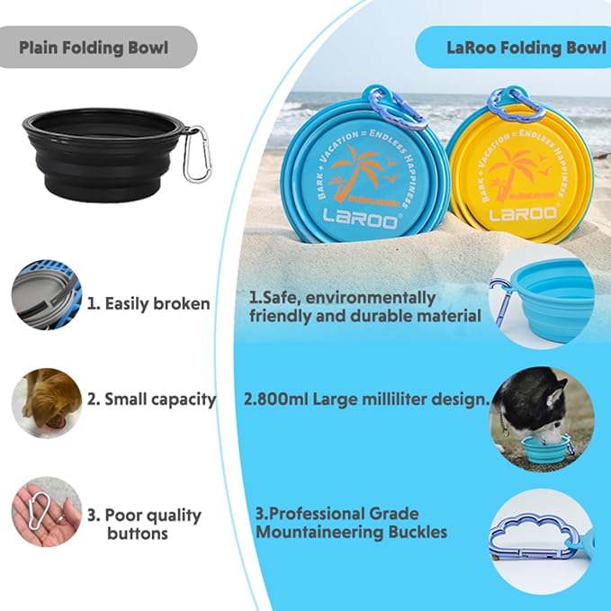 LaRoo Collapsible Dog Bowl, Large Travel Bowl(28 OZ) for Large/Medium Dogs, Foldable Dog Travel Bowl, Portable Pet Water Food Bowl with Clasp, Pet Cat Feeding Cup Dish for Traveling, Walking, (Blue)