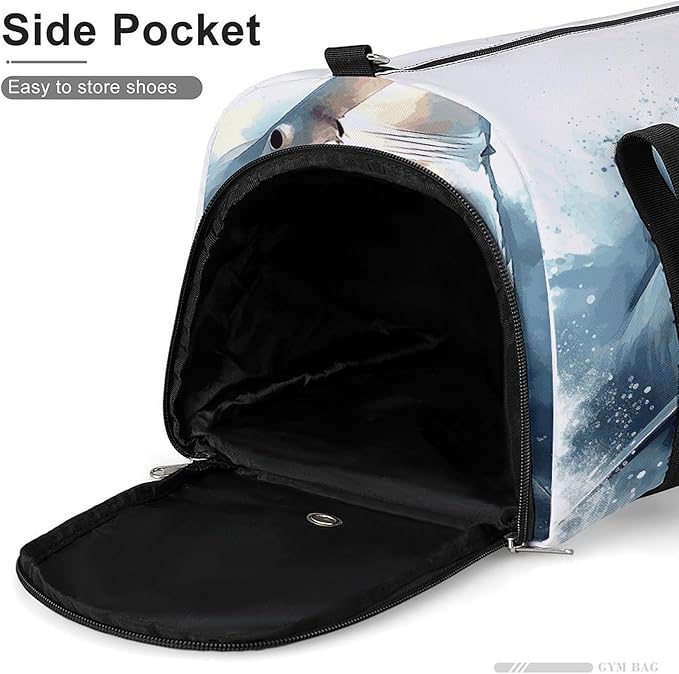 Shark in The Sea Gym Bag Lightweight ，Travel Duffle Bag with Shoe Compartment，Gym Bag for Women for Overnight, Weekend, Yoga, Gym, Business Trips, Sport And Hospital.