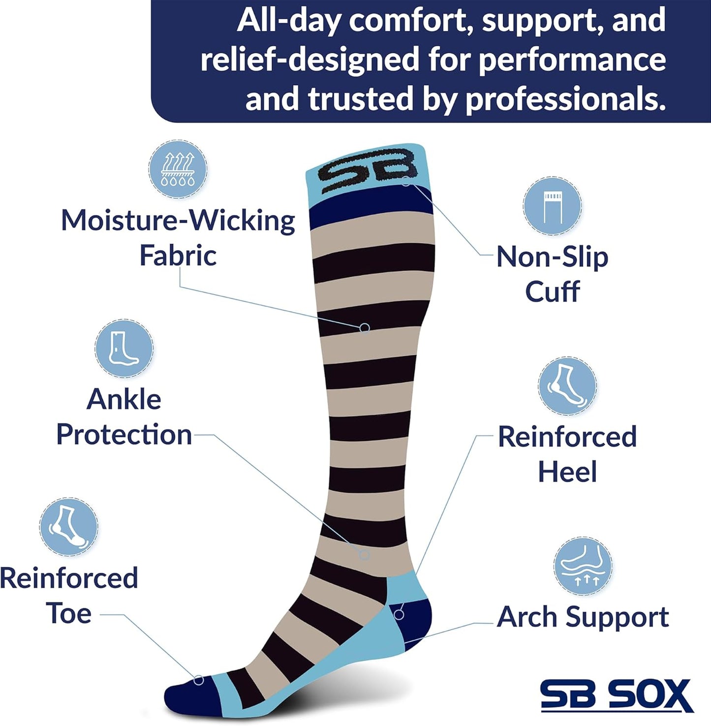 SB SOX Compression Socks for Men & Women (20-30 mmHg) - Best Support Stockings for Travel, Medical, and Sports - Perfect for Everyday Wear