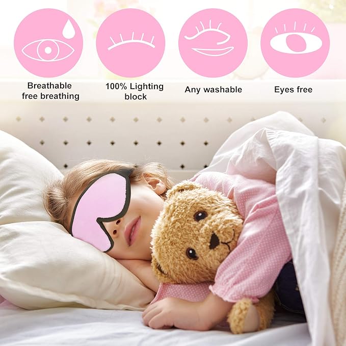 2 Pieces 3D Sleep Mask for Kids Memory Foam Contoured Eye Mask, Travel Sleep Eye Cover with Adjustable Strap, 3D Blindfolds(Pink and Yellow)