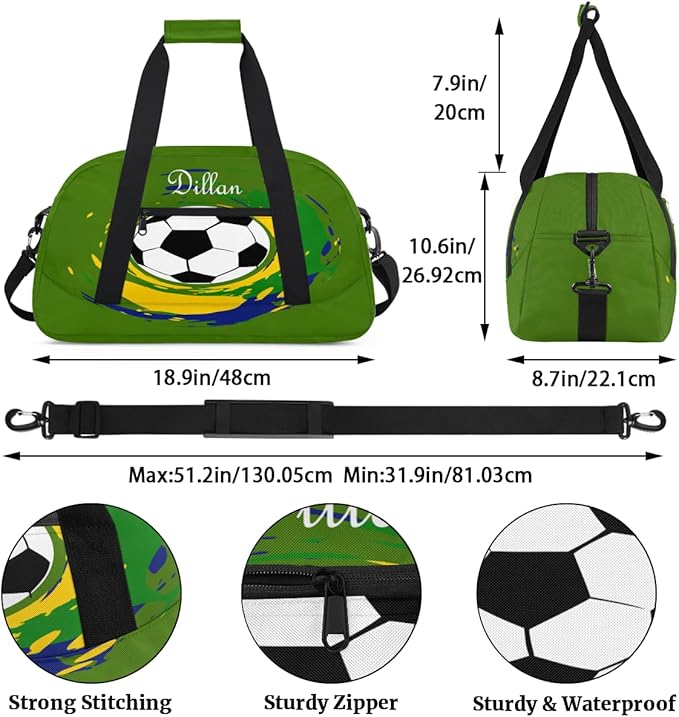 Personalized Small Gym Sport Duffel Bag Custom Name Travel Weekender Tote Carry-On Dance Bag, Customized Kids Gifts,Green