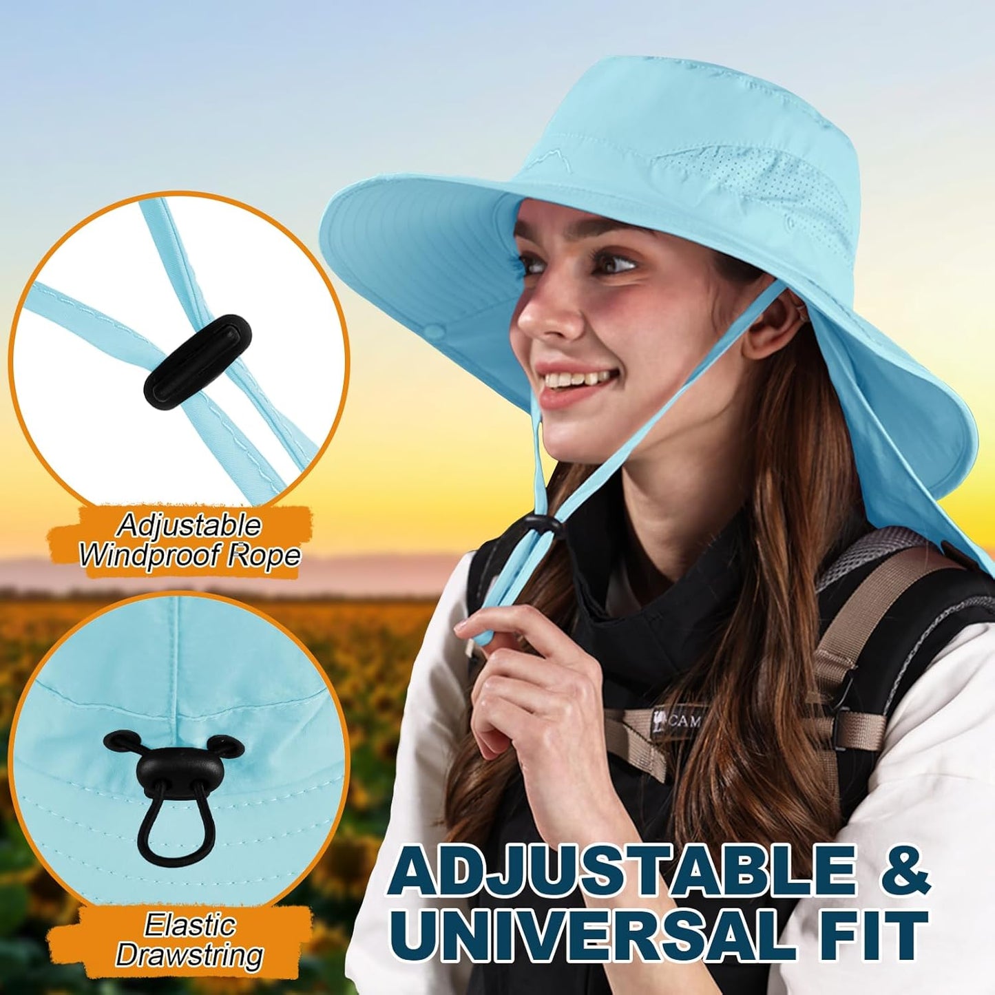 ZOORON Sun Hat for Men Women Fishing Hat with Neck Flap Wide Brim Bucket Hat UV Protection for Beach Camping Hiking