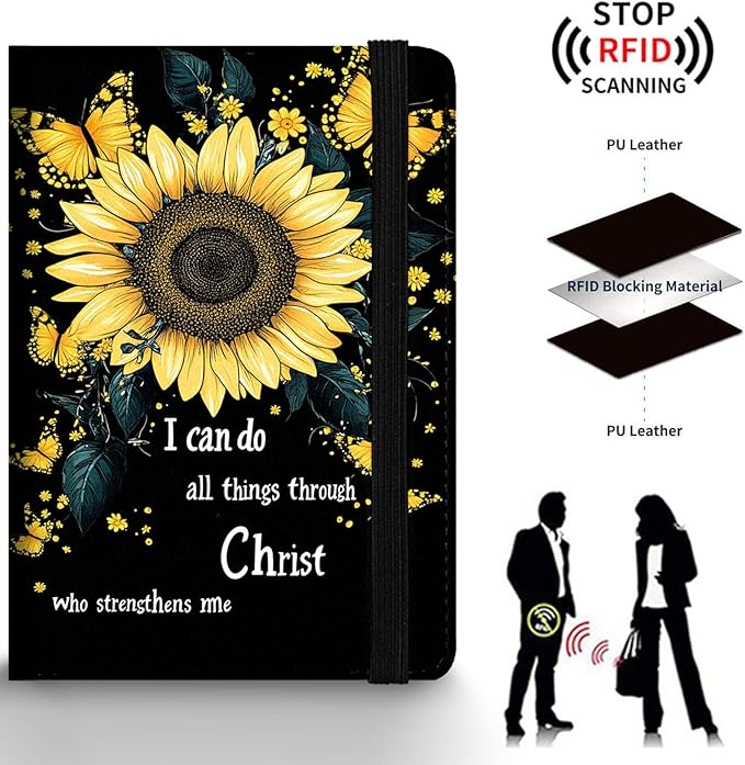 Passport Holder Wallet Cover Case,RFID Blocking Passport Cover,Large Capacity Travel Wallet with Multi Card Slots (Sunflower Butterflies)