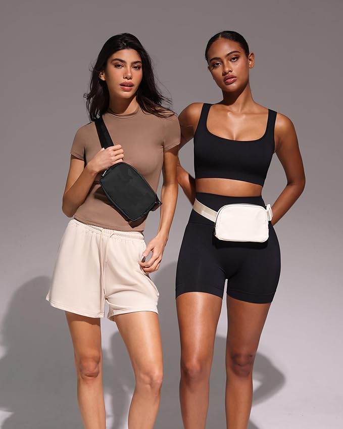 Fanny Pack Crossbody Bag Trendy Waterproof Small Sling Cross Body Purse for Women Men Fashion Waist Packs Mini Belt Bag Pouch Chest Bum Bag Lulu Dupes for Travel Vacation Running Black Camo