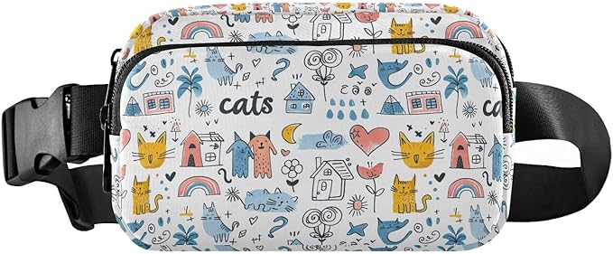 Cute Cat Fanny Pack for Women Men Water Resistant Fashion Waist Packs with Adjustable Strap Belt Bag for Travel Workout Jogging Hiking 21220175