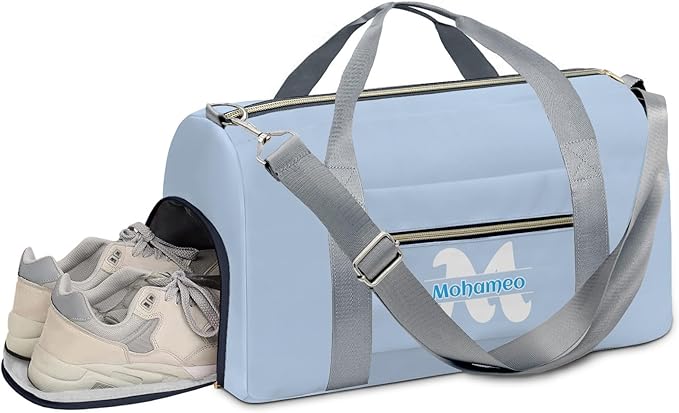 Personalized Tactical Gym Bag For Men，Custom Travel Duffel Bag with Name，Sports Workout Travel Bag with Shoes Compartment-Blue letters