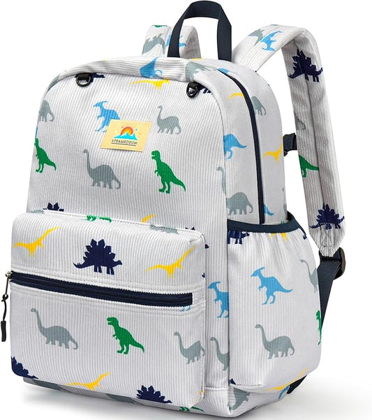 STEAMEDBUN Corduroy Kids Backpack for Boys and Girls 5-8: Boys Backpack for Elementary Kindergarten - 15 inch Cute Backpacks for Kids - Car