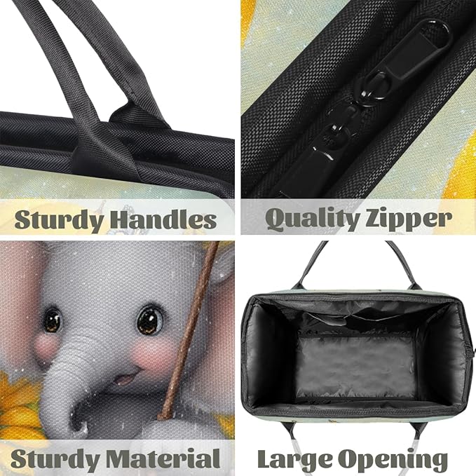 Cute Elephant Umbrella Sunflower Overnight Weekender Bags for Women Men, Waterproof Travel Carry On Duffel Bag, Lightweight Sports Gym Bag for Fitness, Workout, Travel