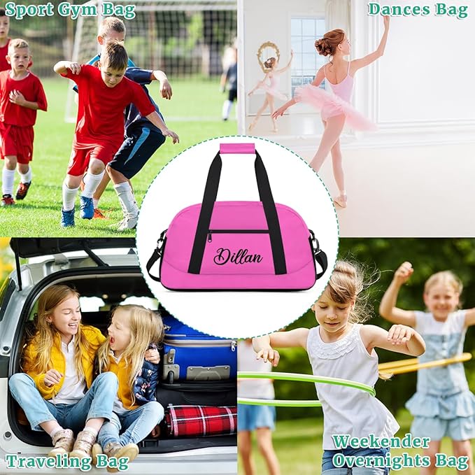 Custom Name Gym Duffel for Kids,Personalized Sports Bag Lightweight Gym Bags for Boys & Girls,Fitness Travel Weekender for Travel, and Workout Pink