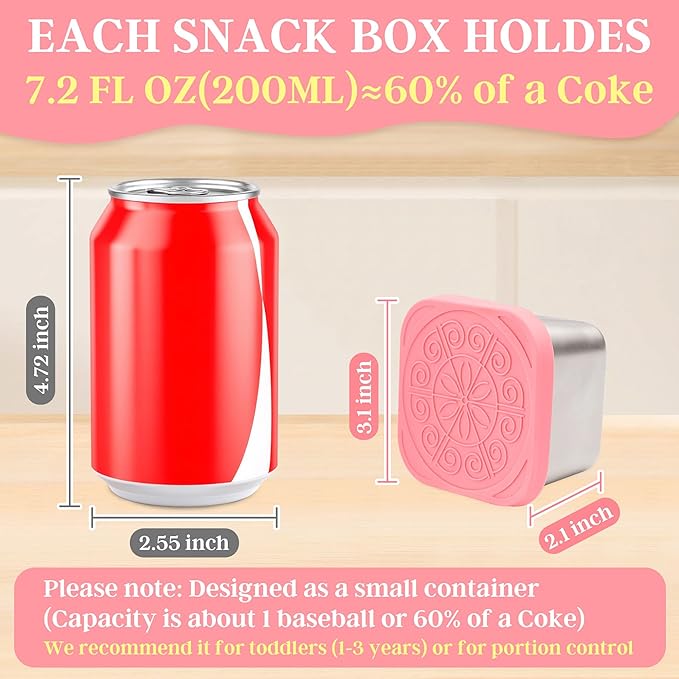 Stainless Steel Snack Containers for Kids,7.2oz Easy Open Leak Proof Reusable Snack Box Container with Lids,Small Lunch Containers for Meal Prep,School,Picnic and Travel-3Pack