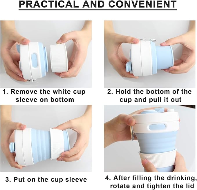 Collapsible Camping Cup with Straw Silicone Folding Coffee Cup Sport Bottle Portable Travel Outdoor Car 16oz 20oz (Green)