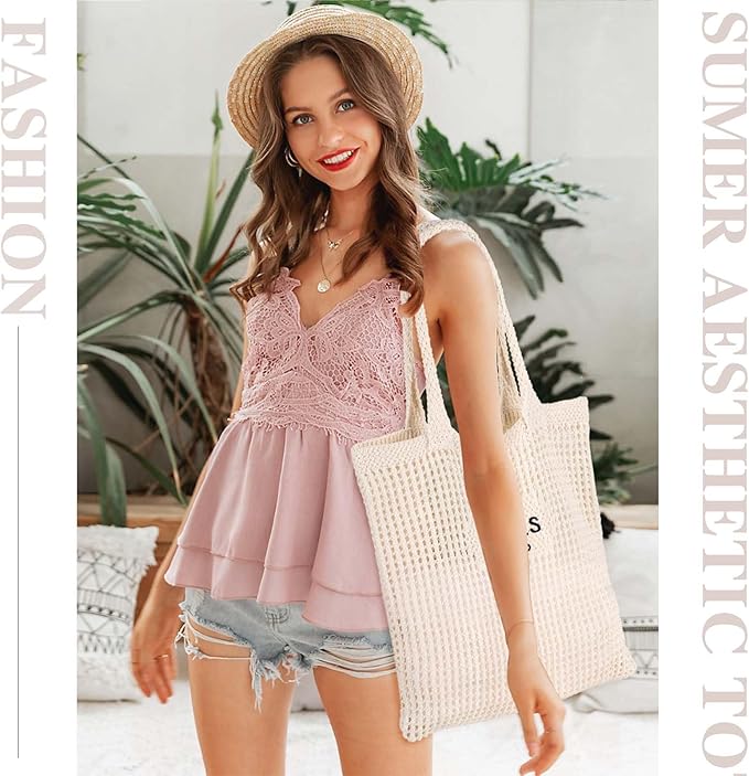 Sightor Crochet Tote Bag, Mesh Beach Bag Knit Summer Hobo Bag Vacation Boho Tote Bag for Women