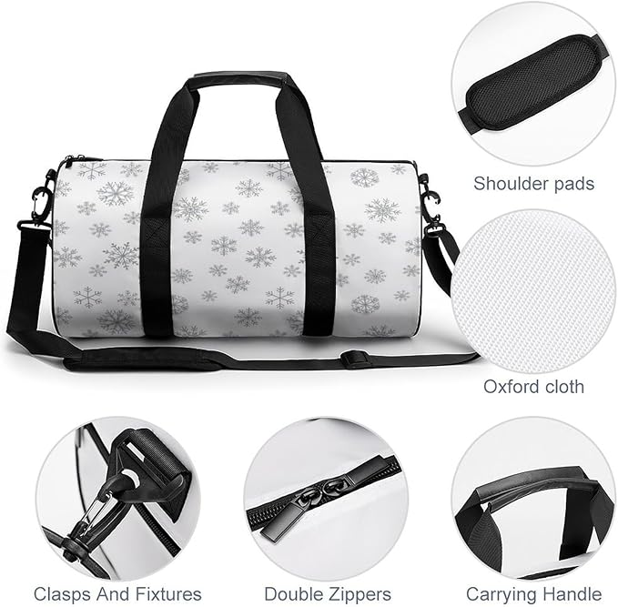 Basketball Football Weekender Bag Dance Sports Gymnastics Bag Lightweight Travel Sports Bags (White Snowflake Christmas)