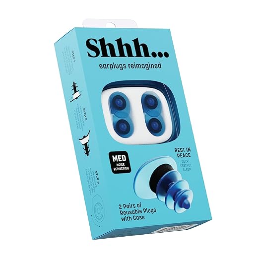 Shhh… Rest in Peace Earplugs for Sleeping – Medium Noise Reduction Sleep Earplugs, Thermoactive Material with Foam Sound Barrier, 2 Pairs with Case, for Snoring, Neighbors & Travel